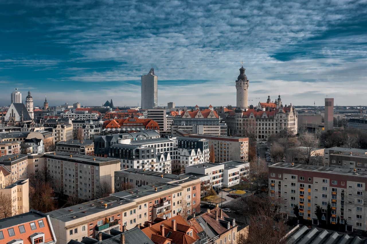 Leipzig,Skyline,Aerial,View,Drone,Downtown,City,Hochhaus,Neues,Rathaus